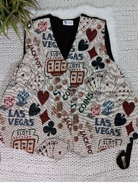 Men's Las Vegas Themed Retro Casino Print Vest - Multicolor No Size